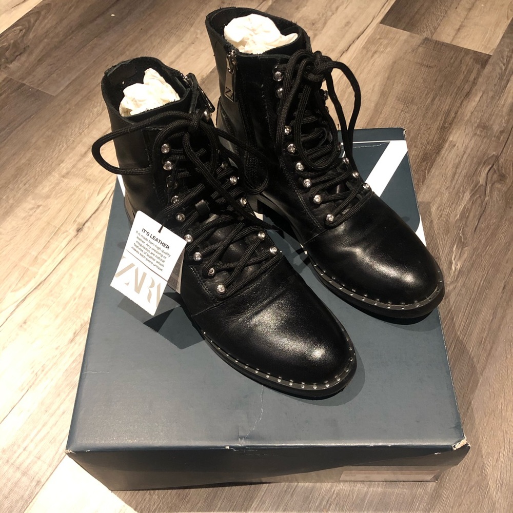 Zara Leather Combat Boots